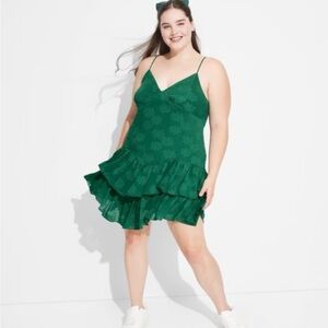 Green Ruffle Dress Wild Fable SZ 2X Game Day Mini Skater fairy Dress plus curvy